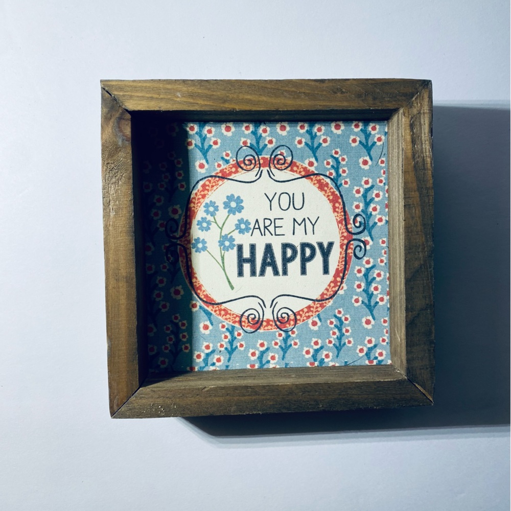 💎 3 FOR $15 Framed “You Are My Happy” Floral Wall Art - Blue & Red